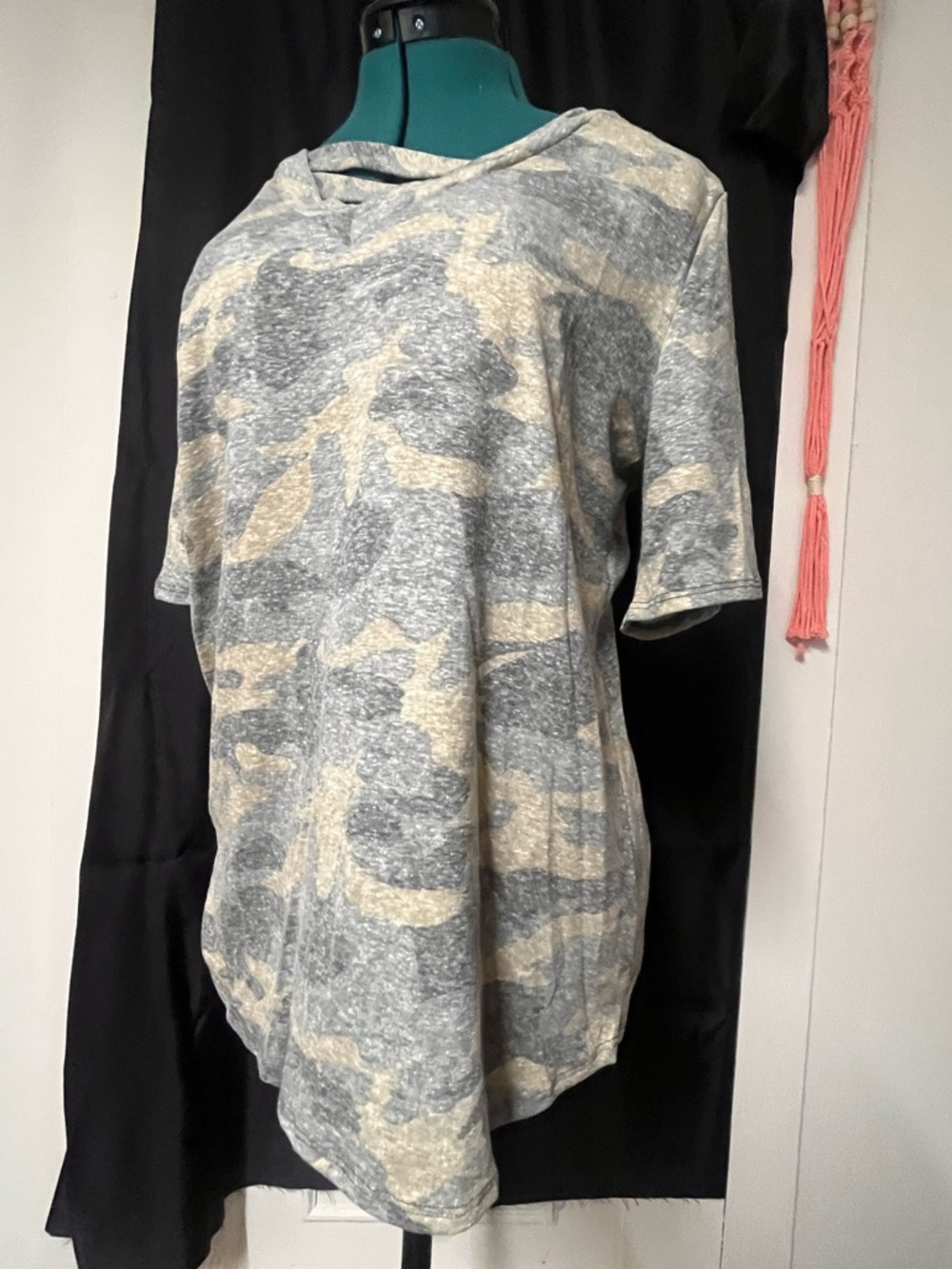 Grey and Cream Camouflage Short Sleeve Top